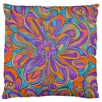 Mid Century Retro Floral 1970s 1960s Pattern 75 Large Premium Plush Fleece Cushion Case (One Side) Front