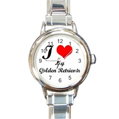 I Love My Golden Retriever Round Italian Charm Watch by mydogbreeds