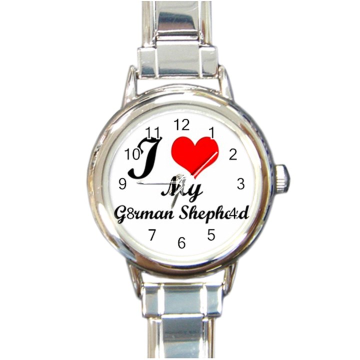 I Love My German Shepherd Round Italian Charm Watch