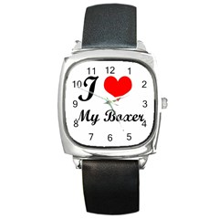 I Love My Boxer Square Metal Watch by mydogbreeds