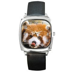 Red Panda2 Square Metal Watch by designergaze