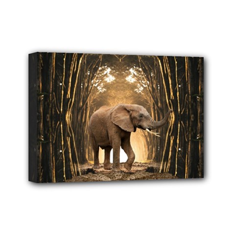 Sculpture Travel Outdoor Nature Elephant Mini Canvas 7  X 5  (stretched) by Wegoenart