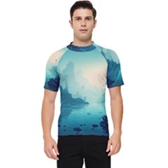 Ai Generated River Forest Woods Outdoors Men s Short Sleeve Rash Guard by Pakemis