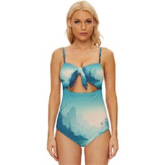 Ai Generated River Forest Woods Outdoors Knot Front One-piece Swimsuit by Pakemis