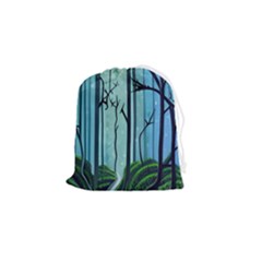 Nature Outdoors Night Trees Scene Forest Woods Light Moonlight Wilderness Stars Drawstring Pouch (small) by Grandong