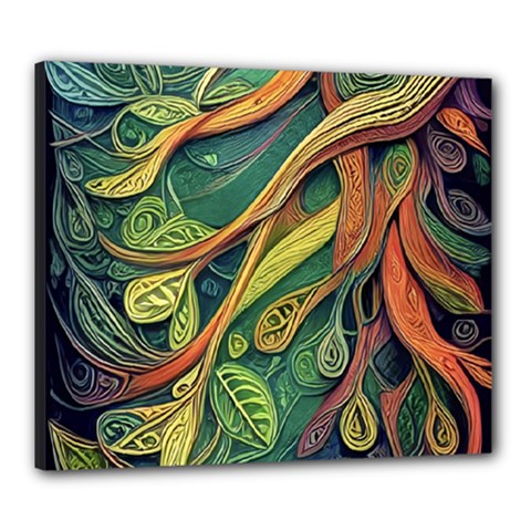 Outdoors Night Setting Scene Forest Woods Light Moonlight Nature Wilderness Leaves Branches Abstract Canvas 24  X 20  (stretched) by Grandong