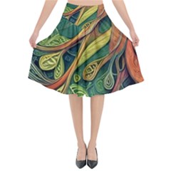 Outdoors Night Setting Scene Forest Woods Light Moonlight Nature Wilderness Leaves Branches Abstract Flared Midi Skirt by Grandong