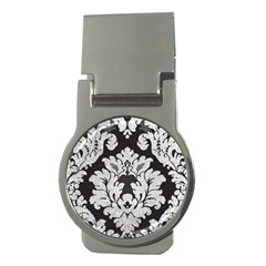 Diamond Bling Glitter On Damask Black Money Clip (round) by artattack4all