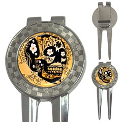 Sugar Skull In Black And Yellow 3-in-1 Golf Divots by FantasyWorld7