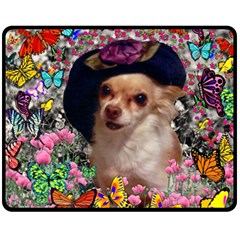 Chi Chi In Butterflies, Chihuahua Dog In Cute Hat Double Sided Fleece Blanket (medium)  by DianeClancy