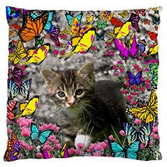 Emma In Butterflies I, Gray Tabby Kitten Standard Flano Cushion Case (two Sides) by DianeClancy