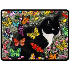 Freckles In Butterflies I, Black White Tux Cat Fleece Blanket (large)  by DianeClancy