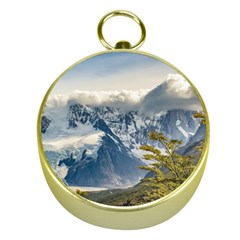 Snowy Andes Mountains, El Chalten Argentina Gold Compasses by dflcprints