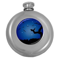 Nightscape Landscape Illustration Round Hip Flask (5 Oz) by dflcprints