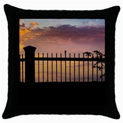 Small Bird Over Fence Backlight Sunset Scene Throw Pillow Case (black) by dflcprints