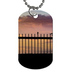 Small Bird Over Fence Backlight Sunset Scene Dog Tag (two Sides) by dflcprints