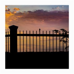 Small Bird Over Fence Backlight Sunset Scene Medium Glasses Cloth by dflcprints