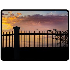 Small Bird Over Fence Backlight Sunset Scene Fleece Blanket (large)  by dflcprints