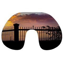 Small Bird Over Fence Backlight Sunset Scene Travel Neck Pillows by dflcprints