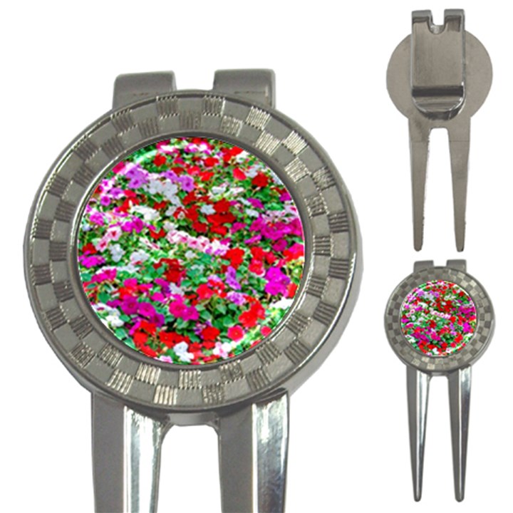 Colorful Petunia Flowers 3-in-1 Golf Divots