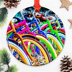 Colorful Bicycles In A Row Ornament (round) by FunnyCow