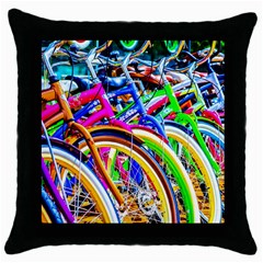 Colorful Bicycles In A Row Throw Pillow Case (black) by FunnyCow