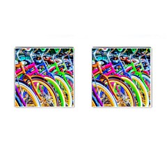 Colorful Bicycles In A Row Cufflinks (square) by FunnyCow