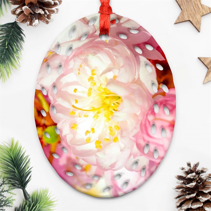 Pink Flowering Almond Flowers Ornament (Oval Filigree)