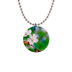 Sakura Flowers On Green Button Necklaces by FunnyCow