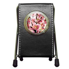 Blooming Almond At Sunset Pen Holder Desk Clock by FunnyCow