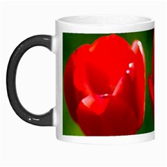 Three Red Tulips, Green Background Morph Mugs by FunnyCow