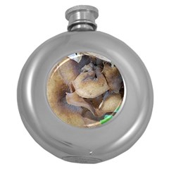 Close Up Mushroom Abstract Round Hip Flask (5 Oz) by Fractalsandkaleidoscopes