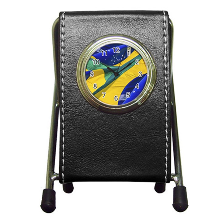 Brazil Flags Waving Background Pen Holder Desk Clock