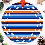 Ocean Blue Stripes Round Filigree Ornament (Two Sides) Front