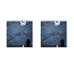 Full Moon Landscape Scene Illustration Cufflinks (square) by dflcprintsclothing