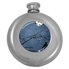 Full Moon Landscape Scene Illustration Round Hip Flask (5 Oz) by dflcprintsclothing