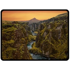 Landscape-cannon-river-mountain Fleece Blanket (large)  by Sudhe