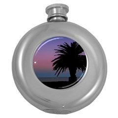 Sunset Coastal Scene, Montevideo Uruguay Round Hip Flask (5 Oz) by dflcprintsclothing