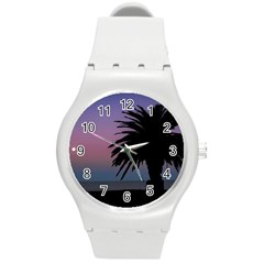 Sunset Coastal Scene, Montevideo Uruguay Round Plastic Sport Watch (m) by dflcprintsclothing