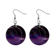 Outdoor Christmas Lights Tunnel Mini Button Earrings by artworkshop