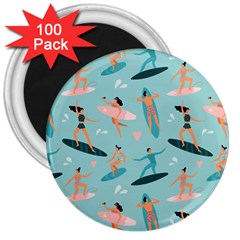 Beach-surfing-surfers-with-surfboards-surfer-rides-wave-summer-outdoors-surfboards-seamless-pattern- 3  Magnets (100 Pack) by Jancukart