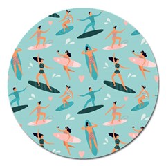 Beach-surfing-surfers-with-surfboards-surfer-rides-wave-summer-outdoors-surfboards-seamless-pattern- Magnet 5  (round) by Jancukart