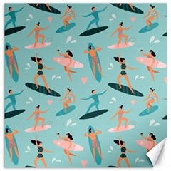 Beach-surfing-surfers-with-surfboards-surfer-rides-wave-summer-outdoors-surfboards-seamless-pattern- Canvas 16  X 16  by Jancukart