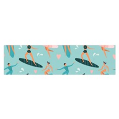 Beach-surfing-surfers-with-surfboards-surfer-rides-wave-summer-outdoors-surfboards-seamless-pattern- Oblong Satin Scarf (16  X 60 ) by Jancukart