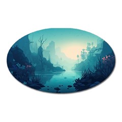 Ai Generated River Forest Woods Outdoors Oval Magnet by Pakemis