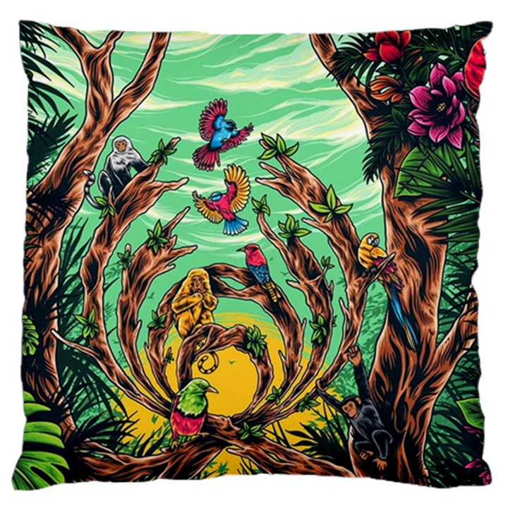 Monkey Tiger Bird Parrot Forest Jungle Style Standard Premium Plush Fleece Cushion Case (One Side)