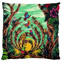 Monkey Tiger Bird Parrot Forest Jungle Style Large Premium Plush Fleece Cushion Case (one Side) by Grandong