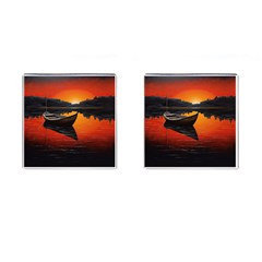 Boat Sunset Lake Water Nature Cufflinks (square) by Ravend