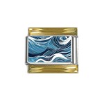 Abstract Blue Ocean Wave Gold Trim Italian Charm (9mm) Front