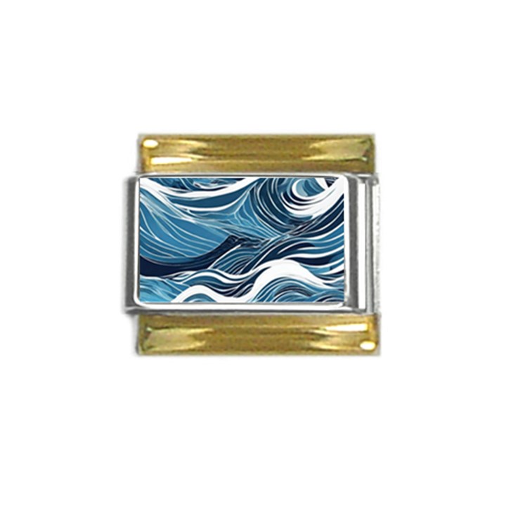 Abstract Blue Ocean Wave Gold Trim Italian Charm (9mm)